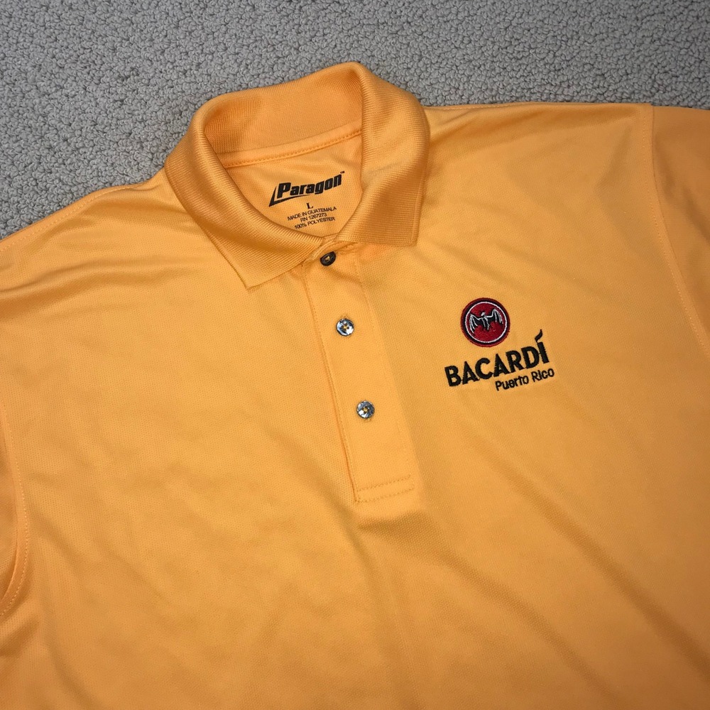 Paragon Mens Bacardi Puerto Rico Polo Shirt Large Orange Short Sleeve Rum Logo